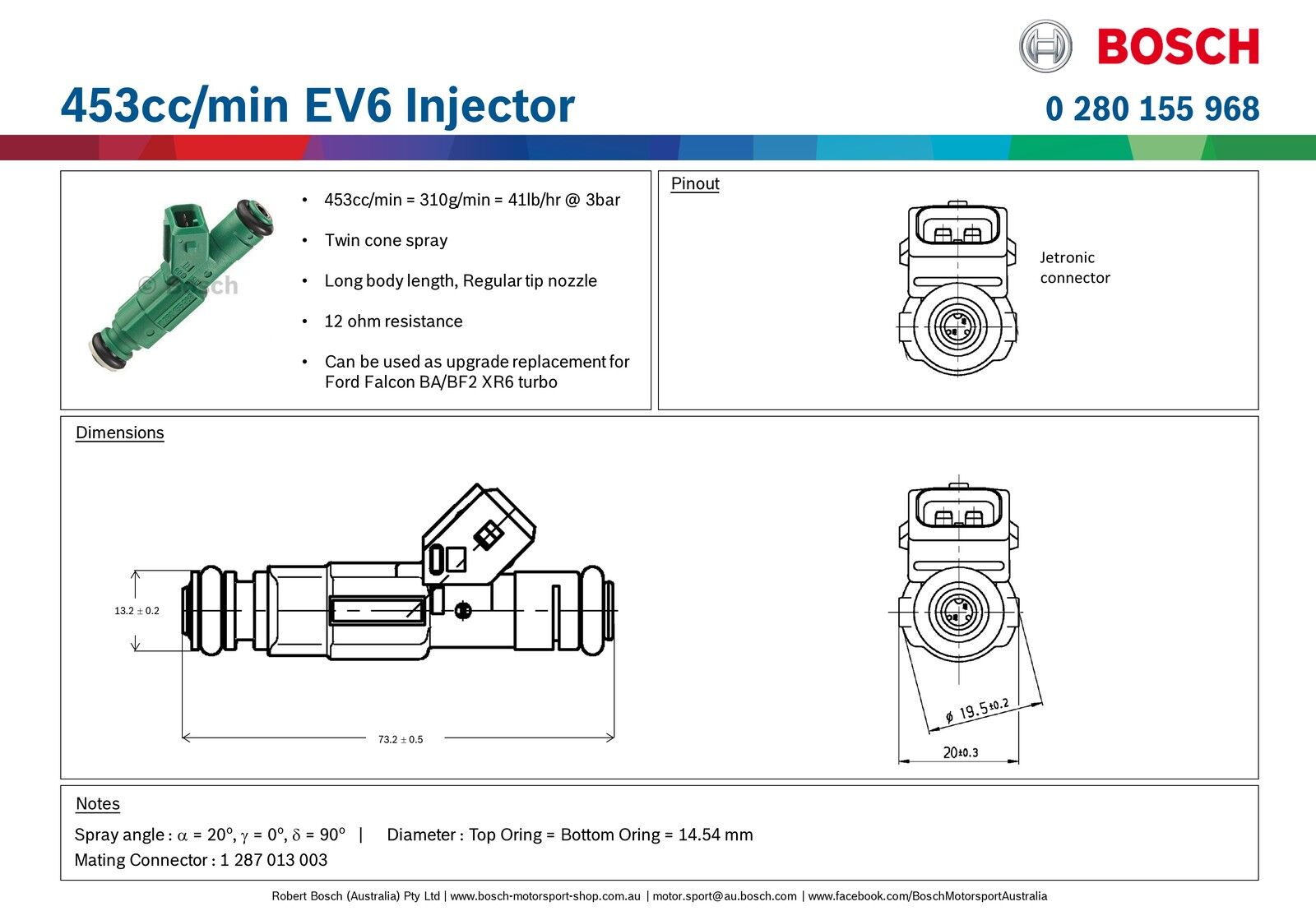 Bosch 453cc/min EV6 Injector PN: 0 280 155 968 ALL Sets are Flow Matched with a report