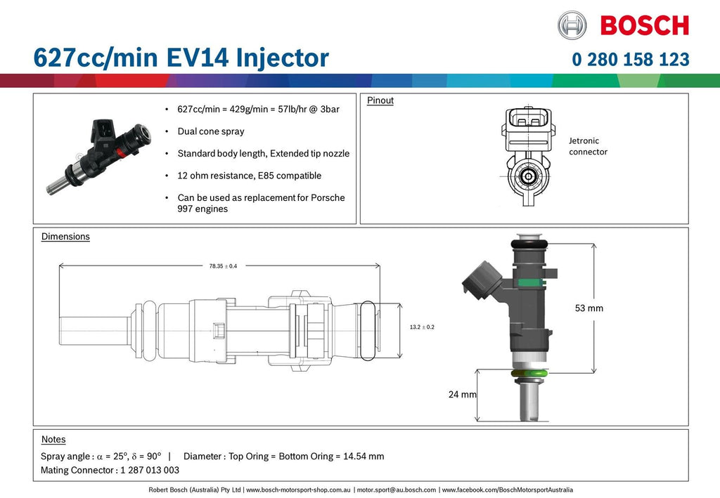 Bosch 627cc EV14 Injector PN: 0 280 158 123 ALL Sets are Flow Matched with a report