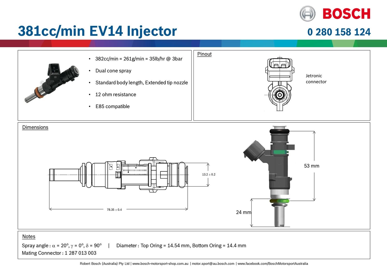Bosch 382cc/min EV14 Injector PN: 0 280 158 124 ALL Sets are Flow Matched with a report