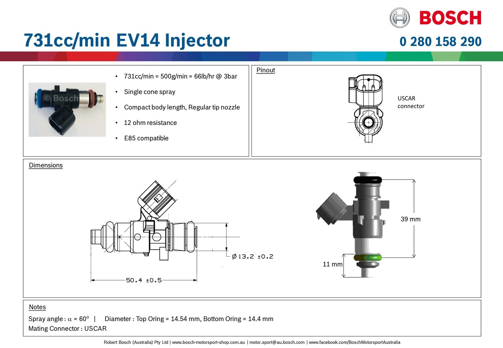 Bosch 731cc EV14 Injector PN: 0 280 158 290 ALL Sets are Flow Matched with a report
