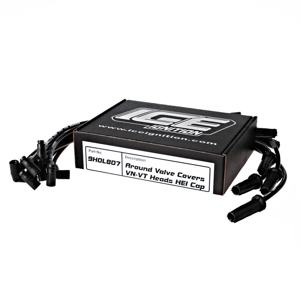 9GM- 807 Ice Ignition 9mm Pro Leads VN-VT HEI Cap around valve covers